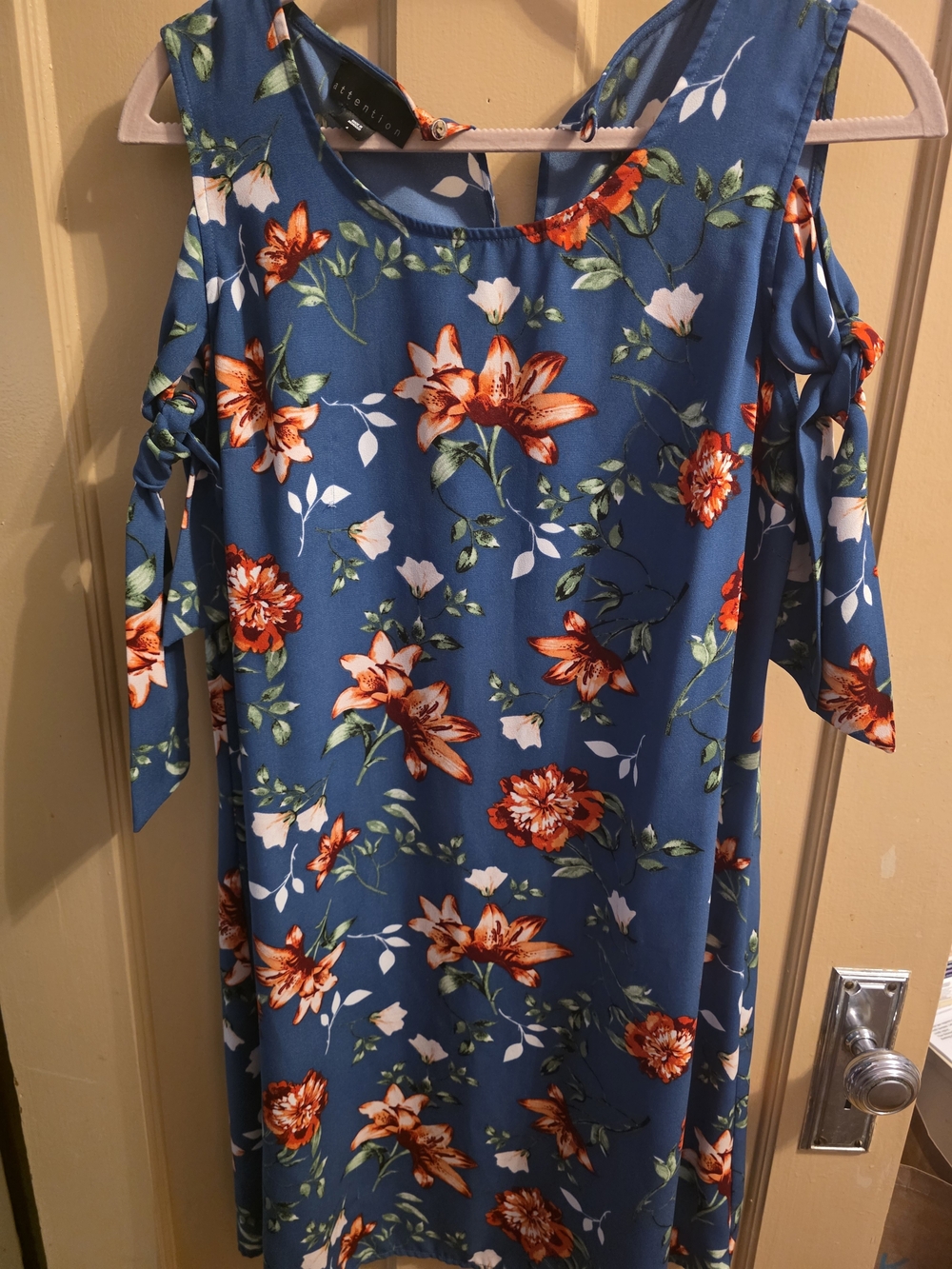 Cold-Shoulder Floral Midi Dress in Teal with Orange Blooms